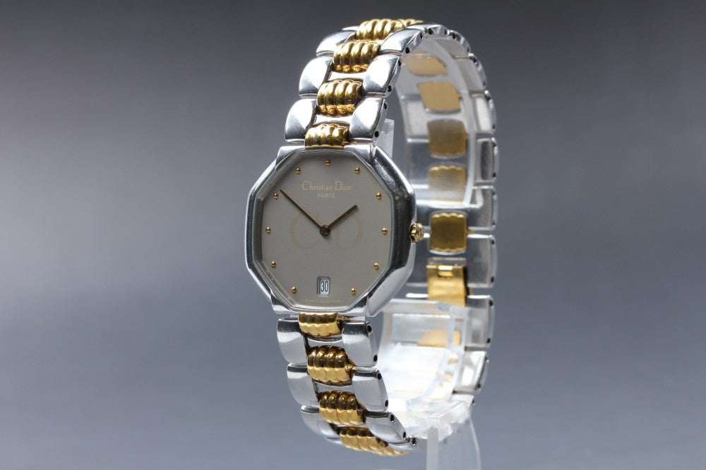 Near MINT Christian Dior Octagon D45-204 Silver Quartz 32mm Unisex Watch