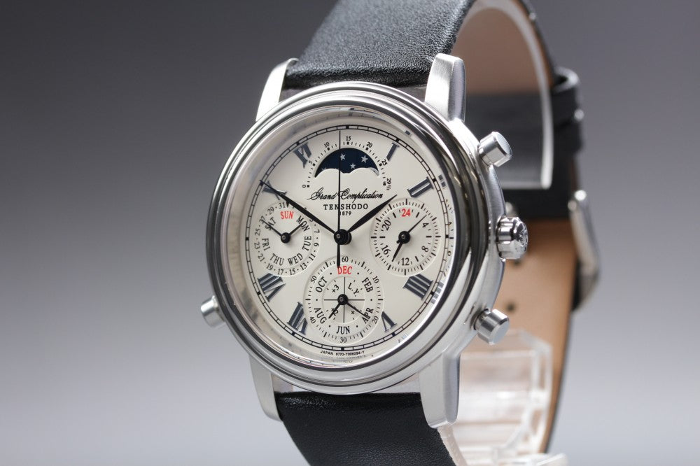 Near MINT TENSHODO Grand Complication 6770-T003613 White Quartz 40mm Men's Watch