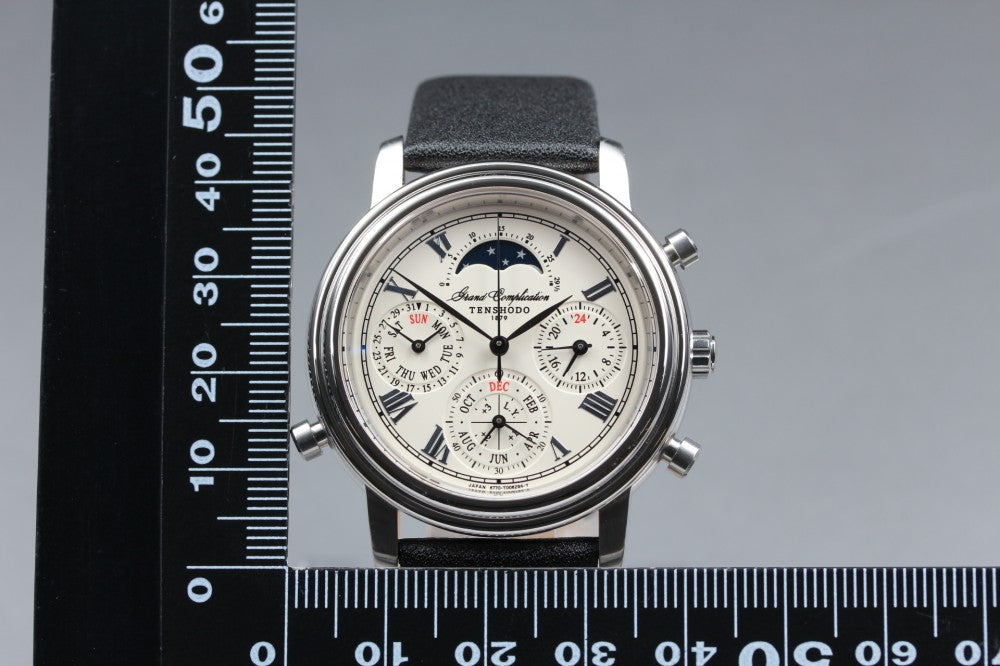 Near MINT TENSHODO Grand Complication 6770-T003613 White Quartz 40mm Men's Watch