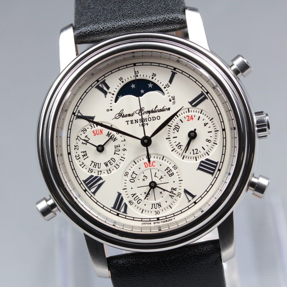 Near MINT TENSHODO Grand Complication 6770-T003613 White Quartz 40mm Men's Watch