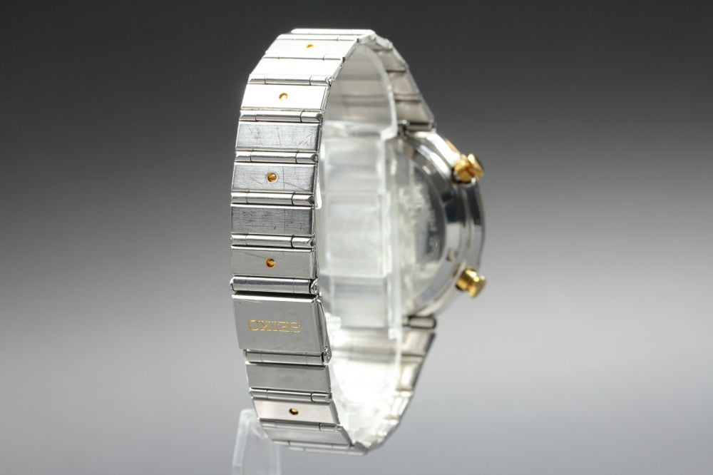 Near MINT SEIKO Chronograph 7A48-7010 Gold Quartz 39.4mm Men's Watch 1983