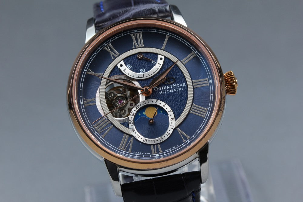 Near MINT Orient Star Classic Mechanical Moon Phase F7X6-UAD0 Blue Auto 39.5mm Men's Watch