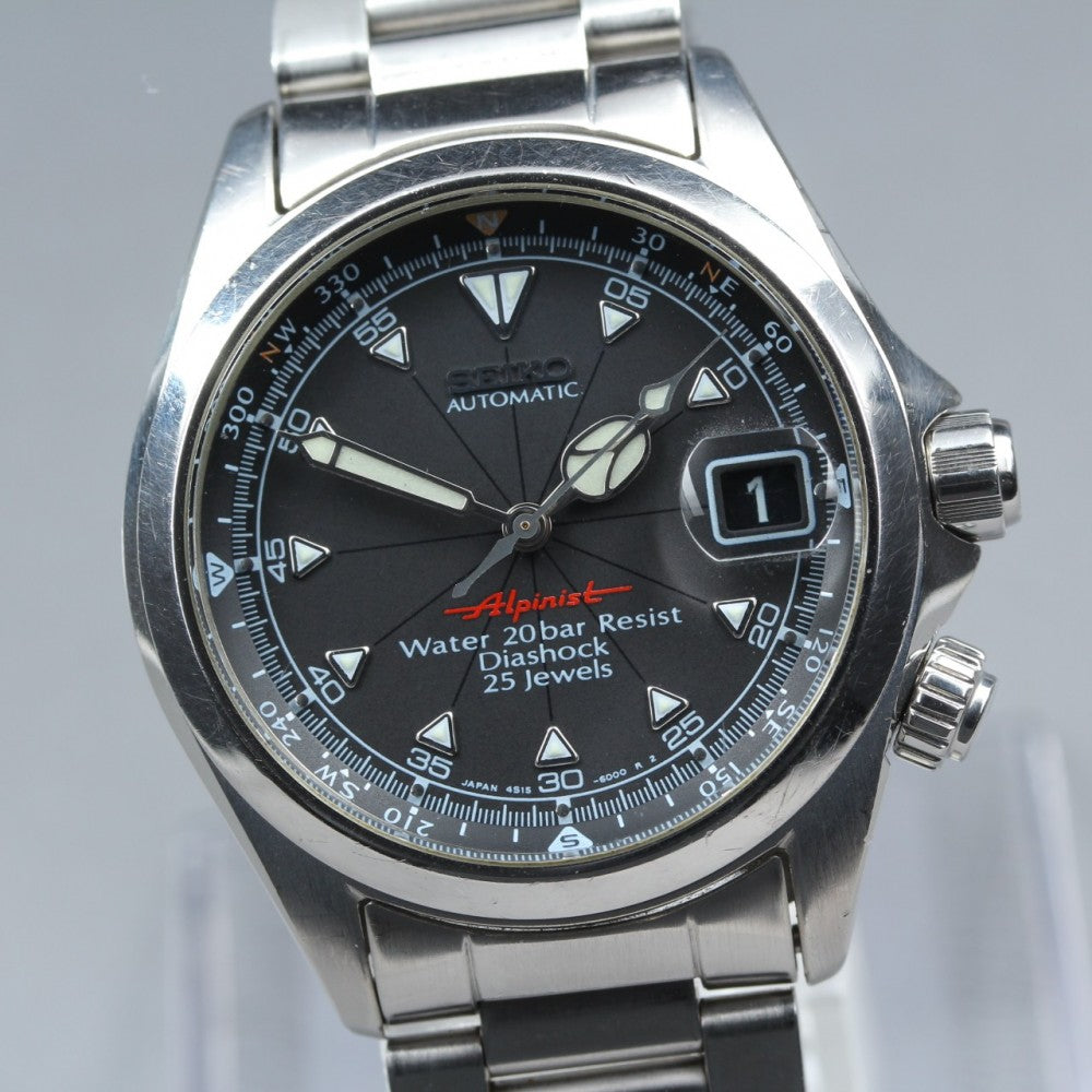 SEIKO Red Alpinist SCVF005/4S15-6000 Black Auto 34.8mm Men's Watch 1997