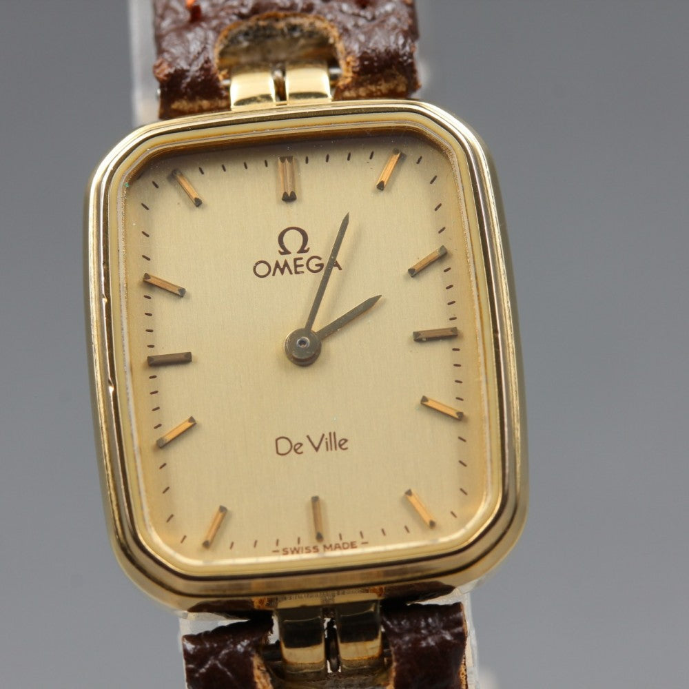 Near MINT OMEGA De Ville Cal.1387 Gold Quartz 19.6mm Ladies Watch