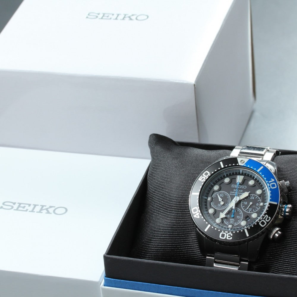 Near MINT SEIKO Prospex V175-0AD0 Black Solar 42.6mm Men's Watch