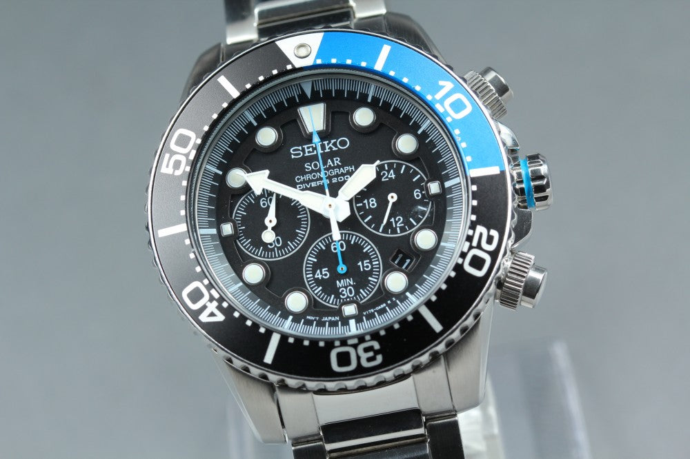 Near MINT SEIKO Prospex V175-0AD0 Black Solar 42.6mm Men's Watch