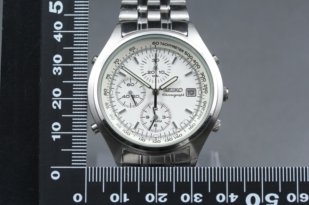 Near MINT SEIKO Chronograph 7T32-7C60 White Quartz 38.9mm Men's Watch 1996