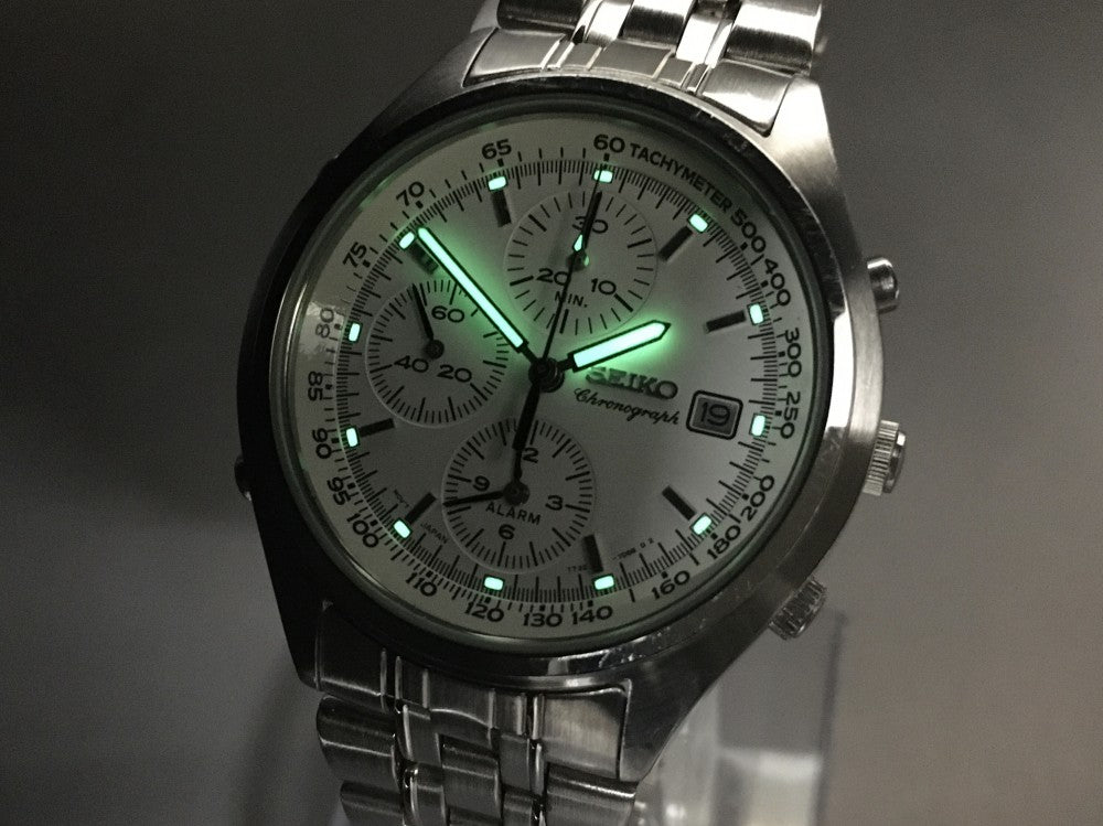 Near MINT SEIKO Chronograph 7T32-7C60 White Quartz 38.9mm Men's Watch 1996