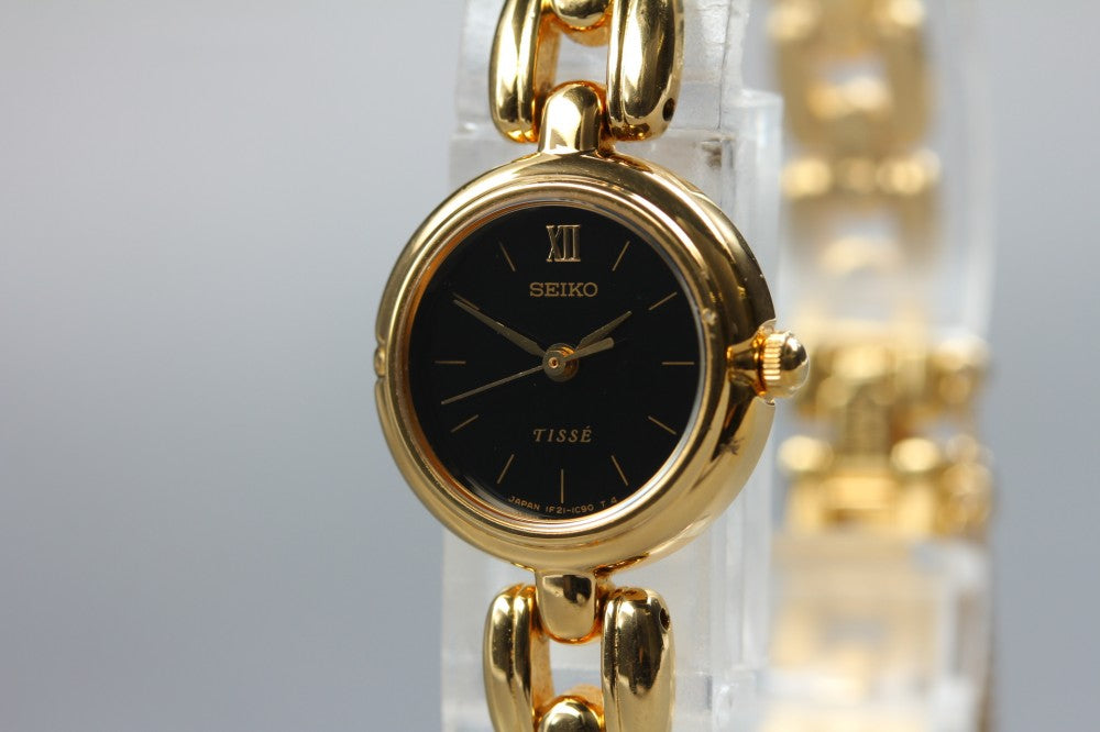 Near MINT SEIKO Tisse 1F21-0J40 Black Quartz 18.4mm Ladies Watch 1993