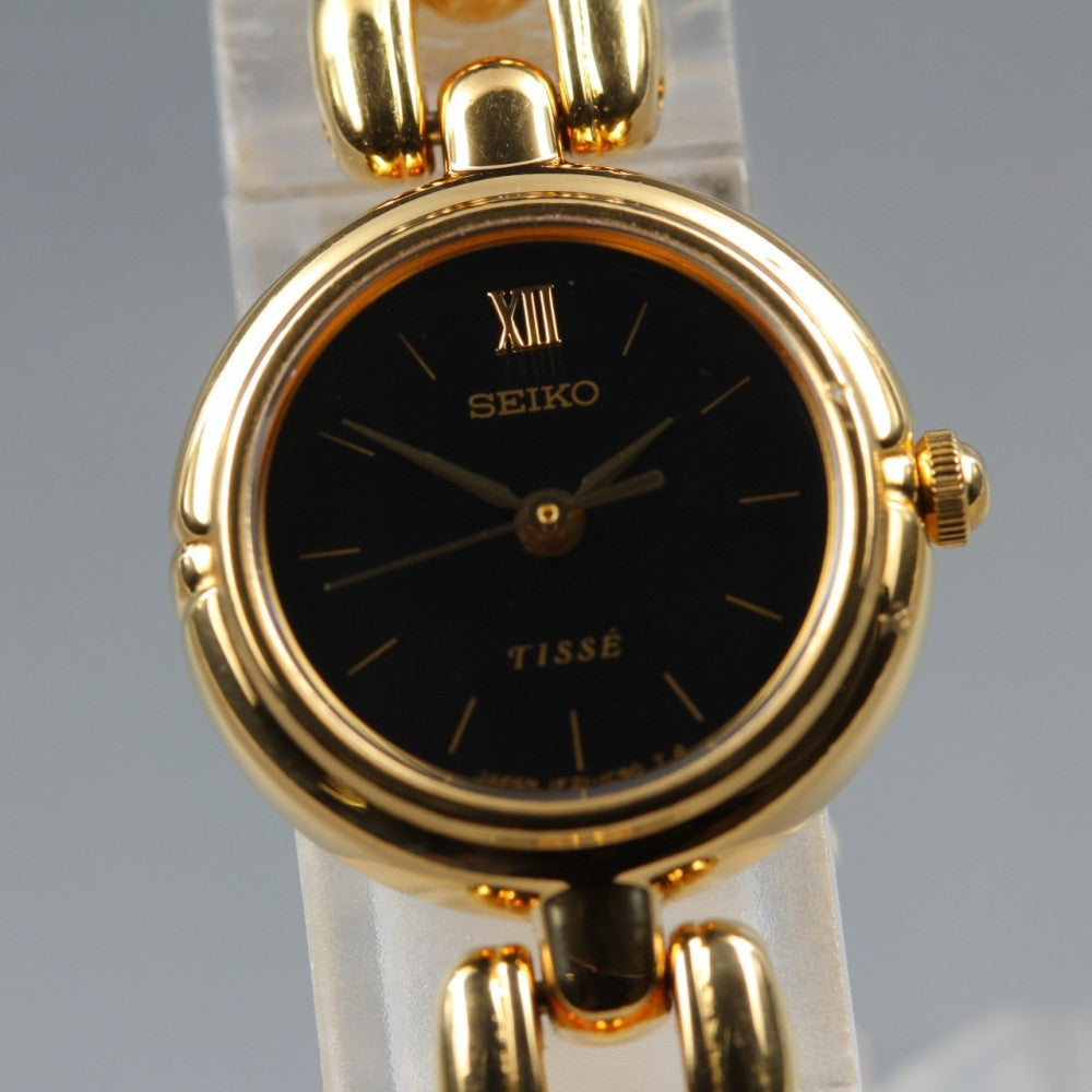 Near MINT SEIKO Tisse 1F21-0J40 Black Quartz 18.4mm Ladies Watch 1993
