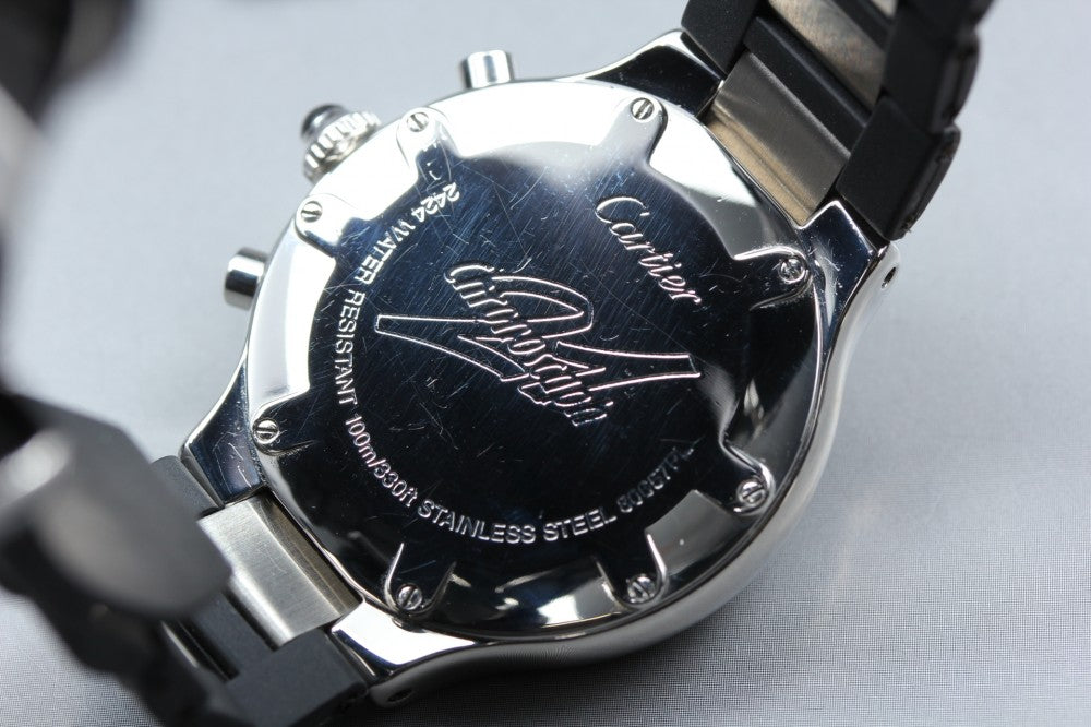 Near MINT Cartier Must 21 Chronoscaph 2424 Black Quartz 36.7mm Men's Watch