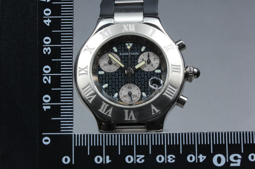 Near MINT Cartier Must 21 Chronoscaph 2424 Black Quartz 36.7mm Men's Watch