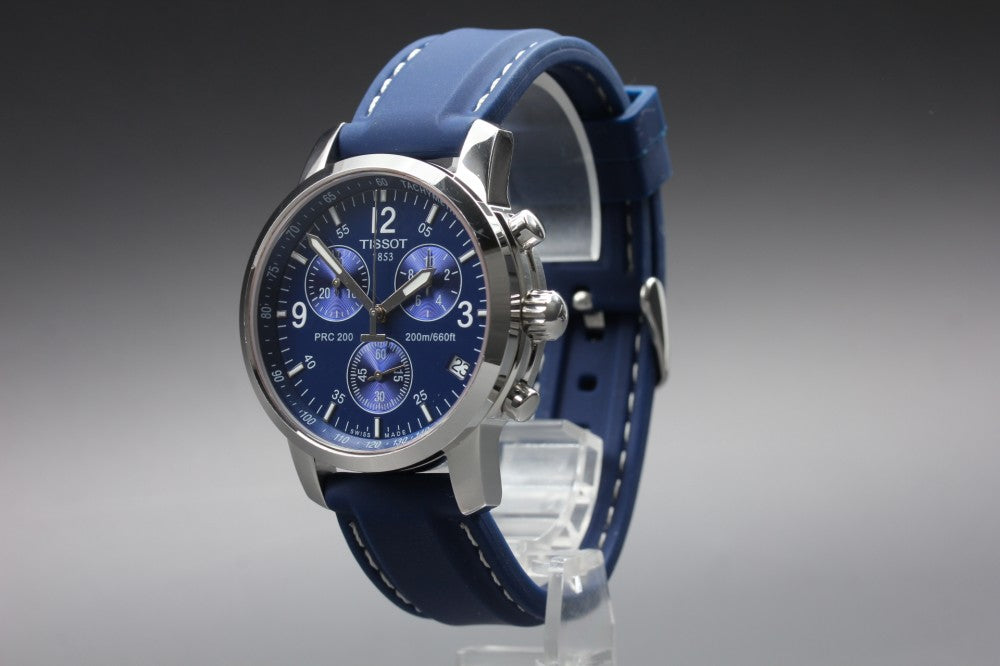 Near MINT TISSOT PRC200 Chronograph T461 Blue Quartz 38.4mm Men's Watch