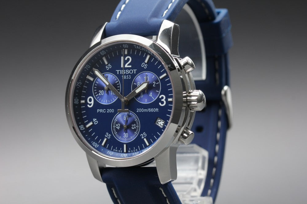 Near MINT TISSOT PRC200 Chronograph T461 Blue Quartz 38.4mm Men's Watch
