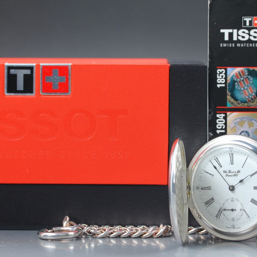 Near MINT TISSOT Savonnette Mechanical T83145213 White Manual 50.2mm Unisex Pocket Watch