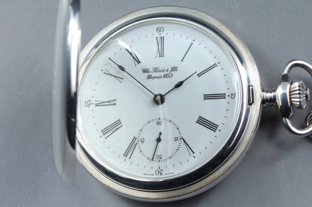 Near MINT TISSOT Savonnette Mechanical T83145213 White Manual 50.2mm Unisex Pocket Watch