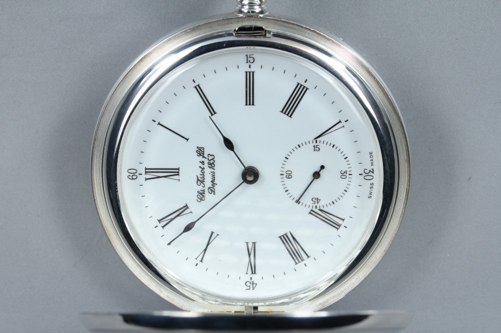 Near MINT TISSOT Savonnette Mechanical T83145213 White Manual 50.2mm Unisex Pocket Watch