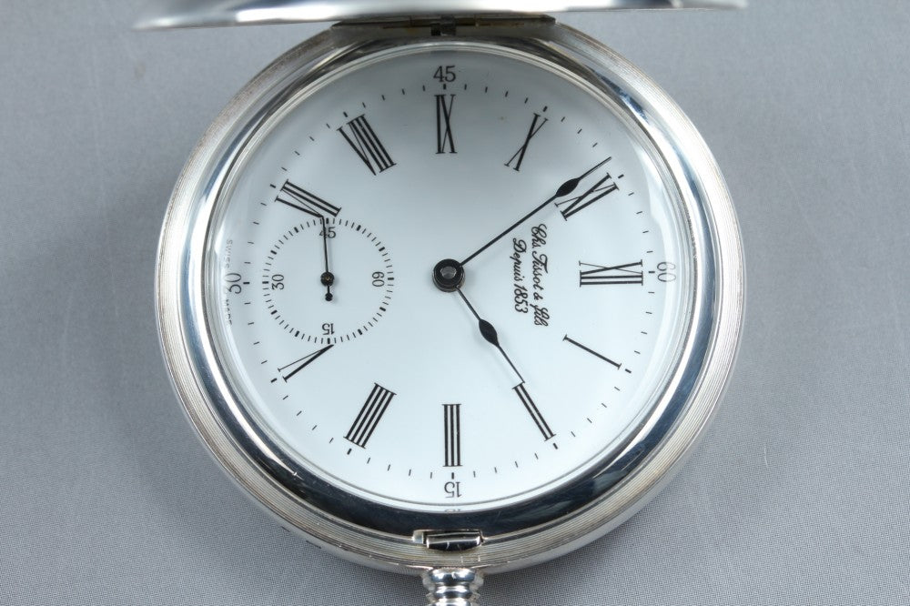 Near MINT TISSOT Savonnette Mechanical T83145213 White Manual 50.2mm Unisex Pocket Watch