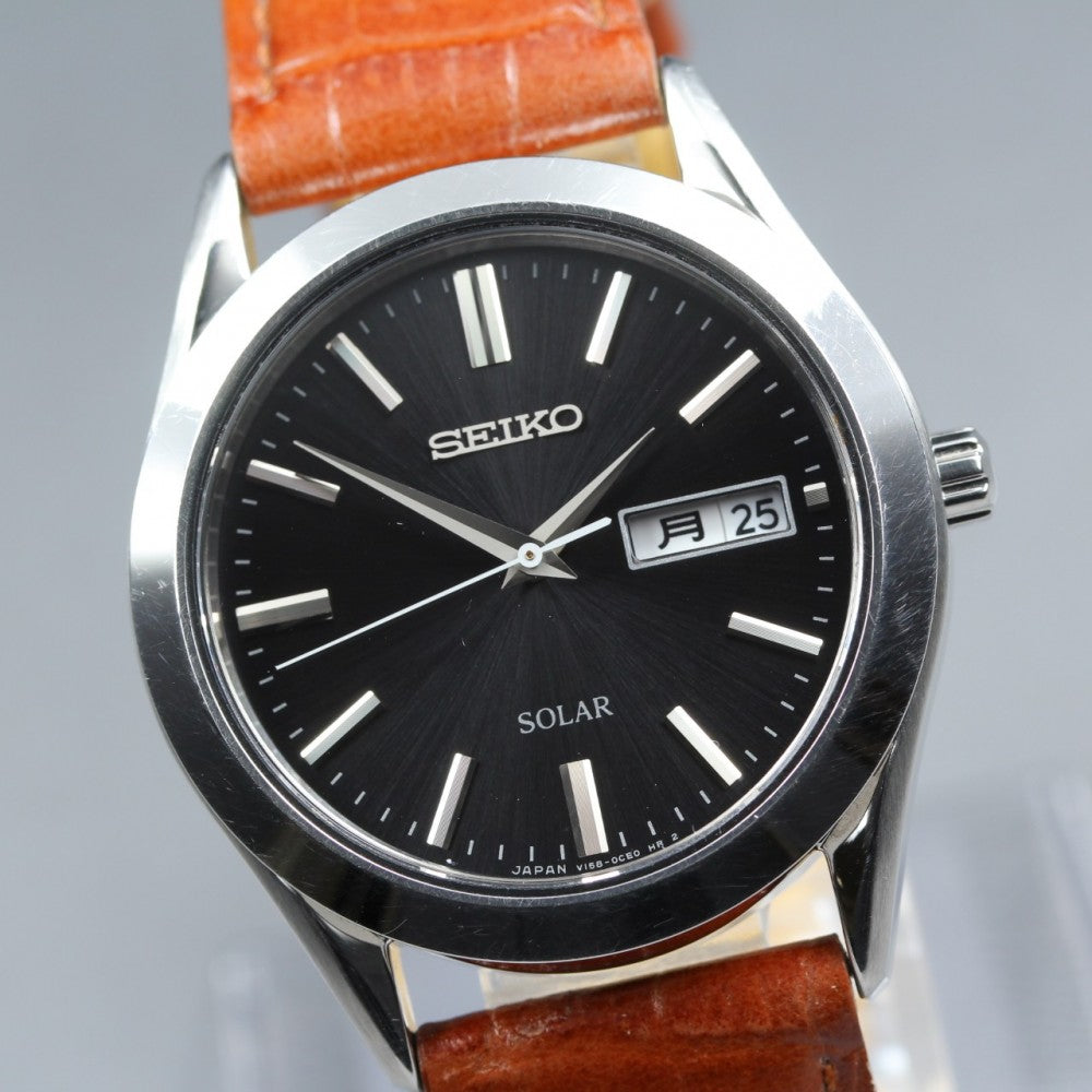 Near MINT SEIKO Spirit V158-0AZ0 Black Solar Quartz 37.3mm Men's Watch