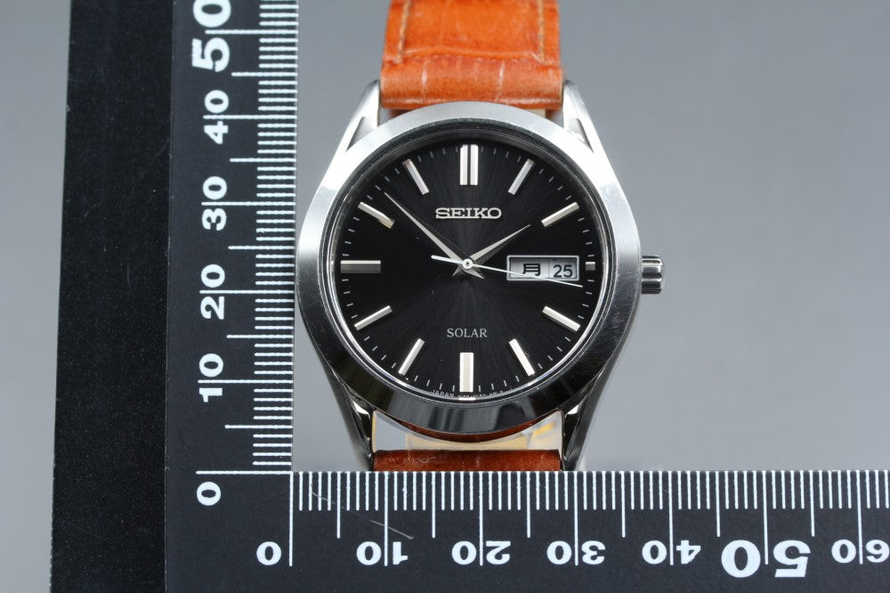 Near MINT SEIKO Spirit V158-0AZ0 Black Solar Quartz 37.3mm Men's Watch