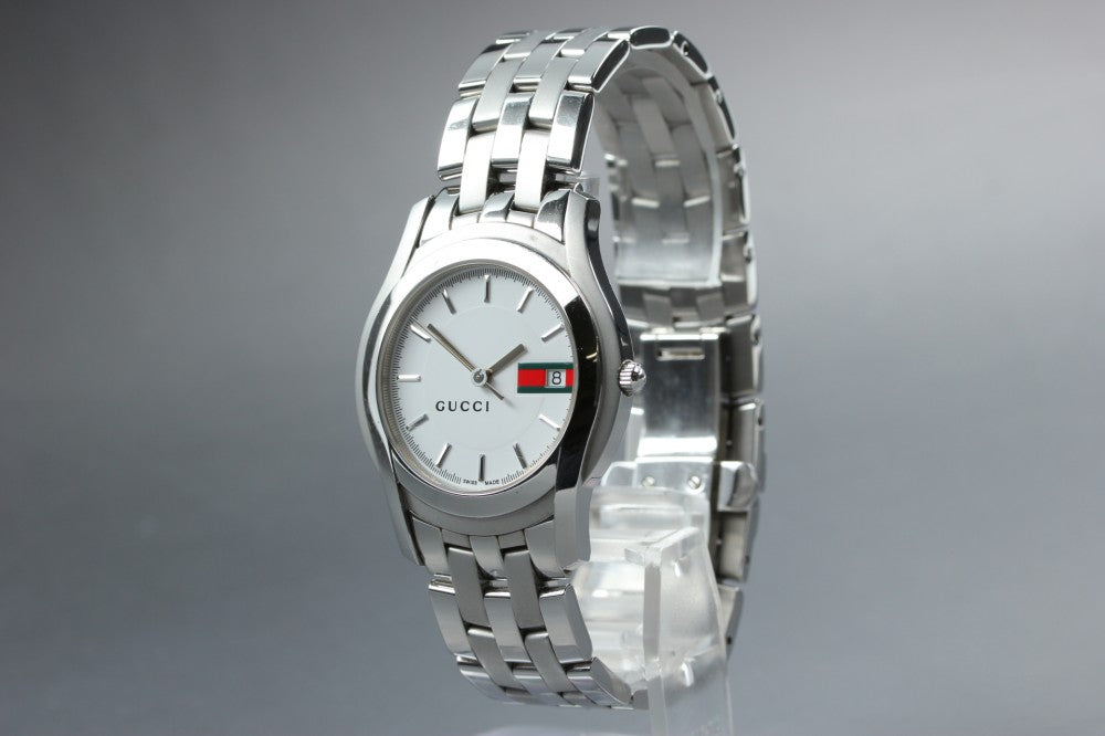 Near MINT GUCCI 5500M White Quartz 34.2mm Men's Watch
