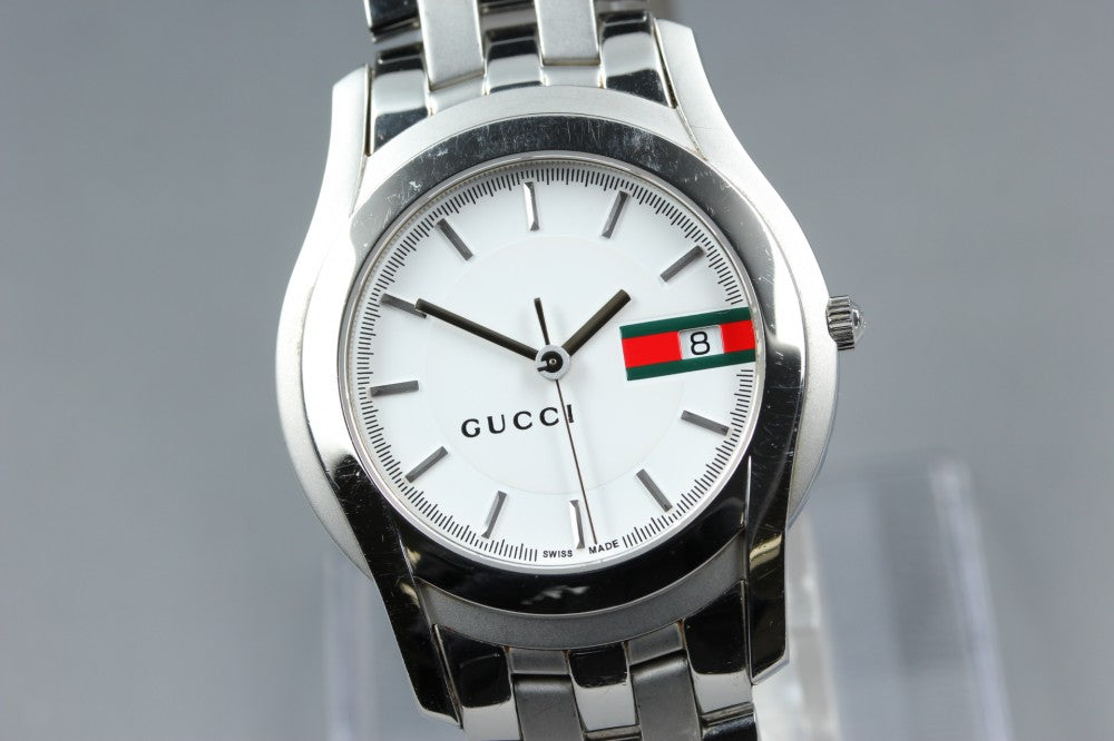 Near MINT GUCCI 5500M White Quartz 34.2mm Men's Watch