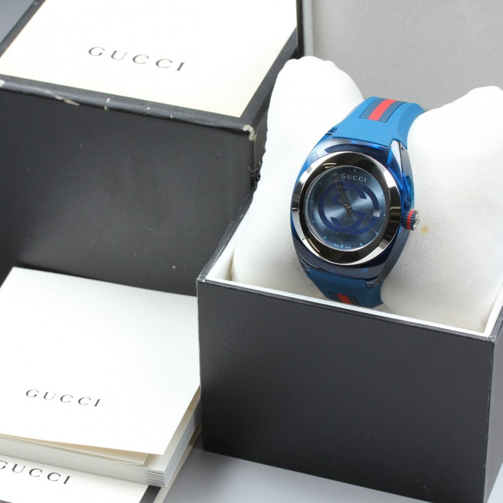Near MINT GUCCI Sink YA137104A/137.1 Blue Quartz 42.1mm Men's Watch