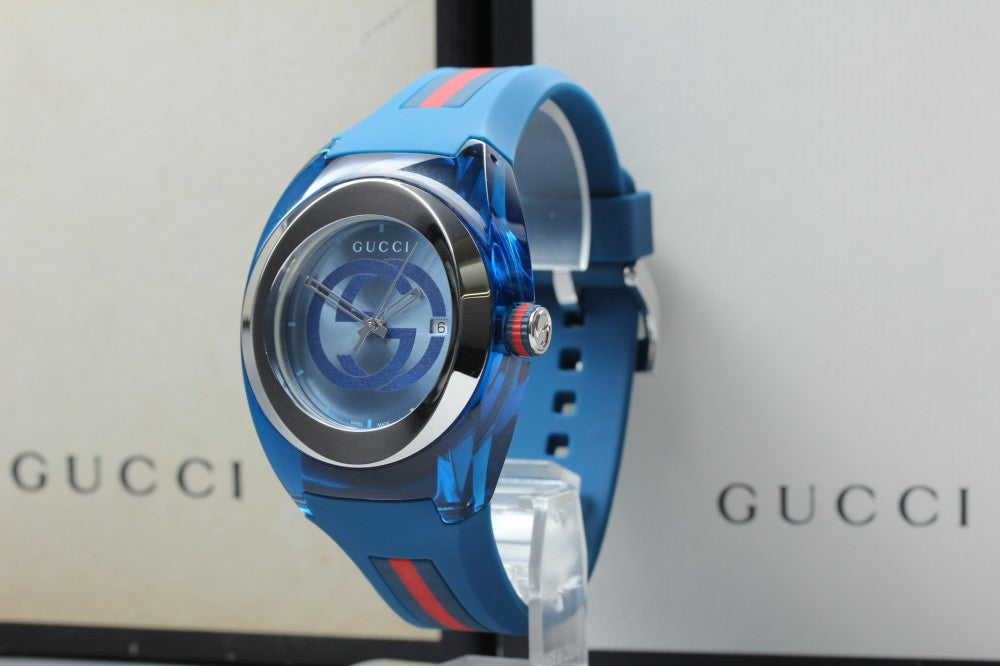 Near MINT GUCCI Sink YA137104A/137.1 Blue Quartz 42.1mm Men's Watch