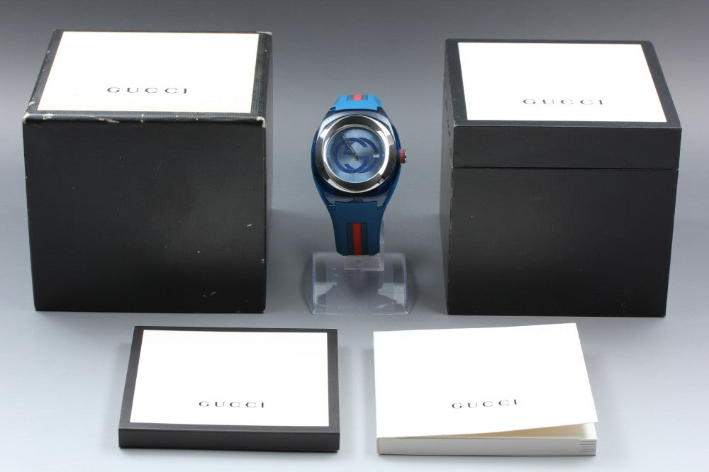 Near MINT GUCCI Sink YA137104A/137.1 Blue Quartz 42.1mm Men's Watch