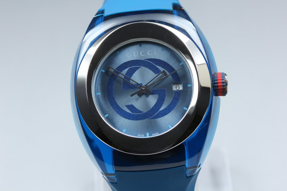 Near MINT GUCCI Sink YA137104A/137.1 Blue Quartz 42.1mm Men's Watch