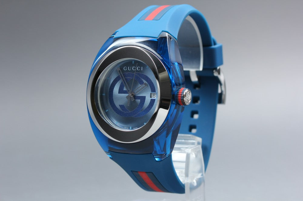 Near MINT GUCCI Sink YA137104A/137.1 Blue Quartz 42.1mm Men's Watch