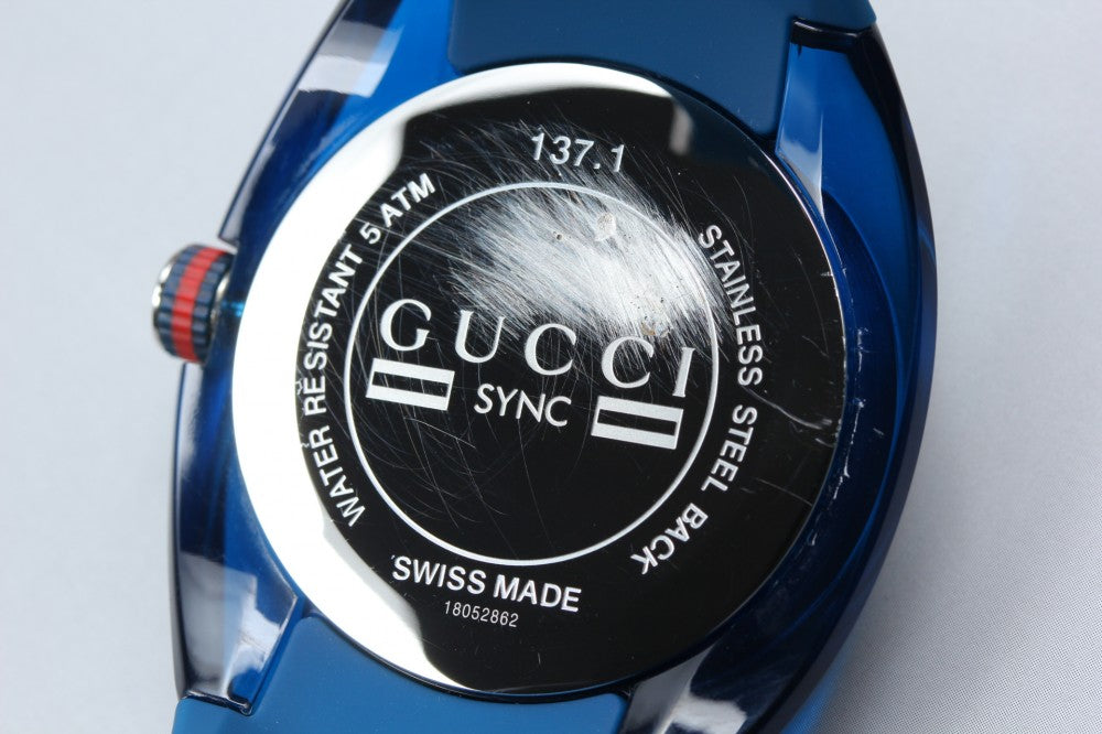 Near MINT GUCCI Sink YA137104A/137.1 Blue Quartz 42.1mm Men's Watch