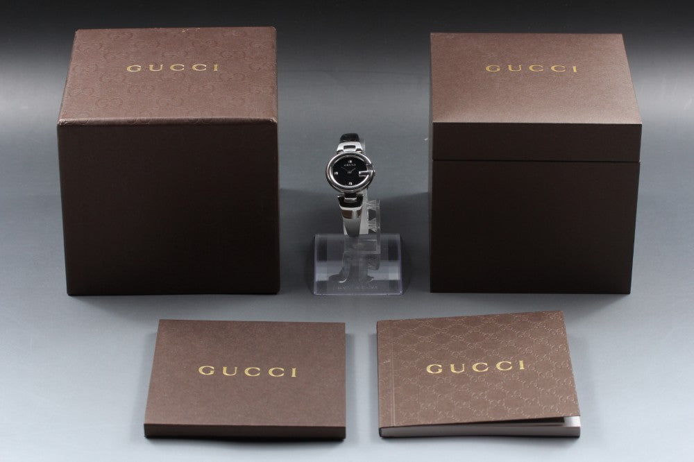 Near MINT GUCCI G Balloon 134.5/YA134505 Black Quartz 26.8mm Ladies Watch