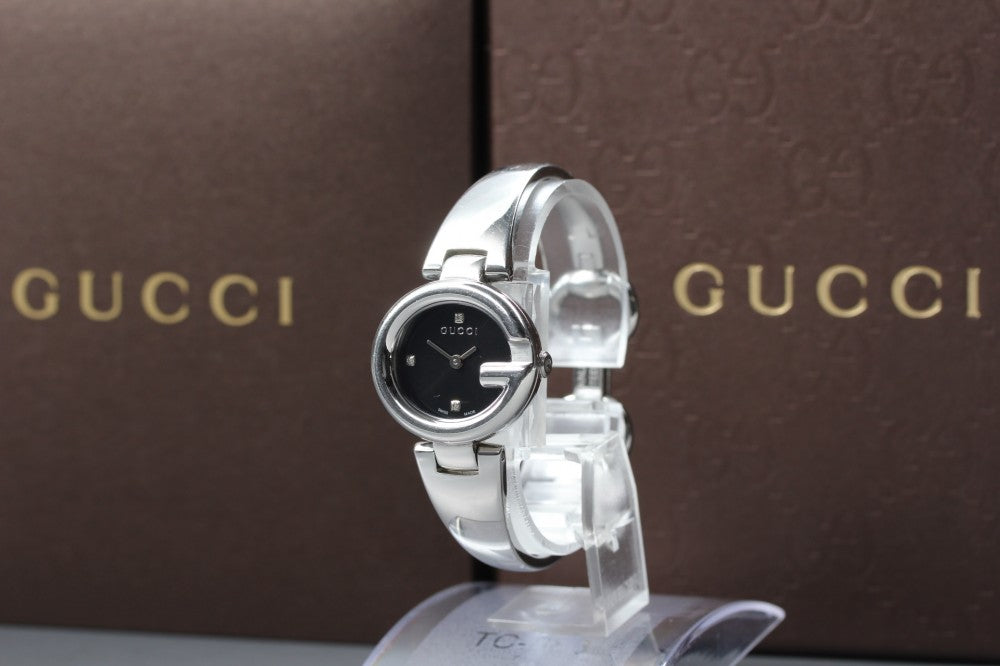 Near MINT GUCCI G Balloon 134.5/YA134505 Black Quartz 26.8mm Ladies Watch