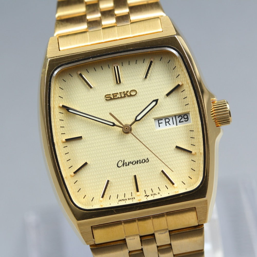 Near MINT SEIKO Chronos 5H23-5110 Gold Quartz 29.7mm Unisex Watch