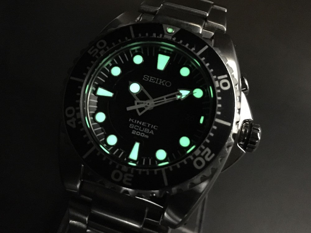 Near MINT SEIKO Kinetic Scuba 200m 5M62-0BL0 Black Quartz 41.4mm Men's Watch