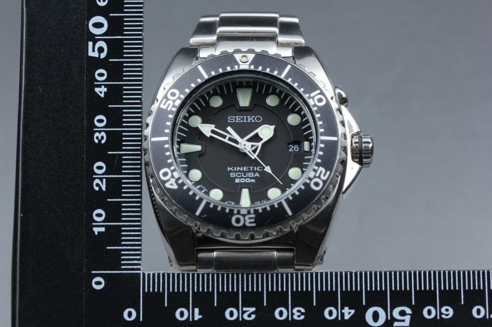Near MINT SEIKO Kinetic Scuba 200m 5M62-0BL0 Black Quartz 41.4mm Men's Watch