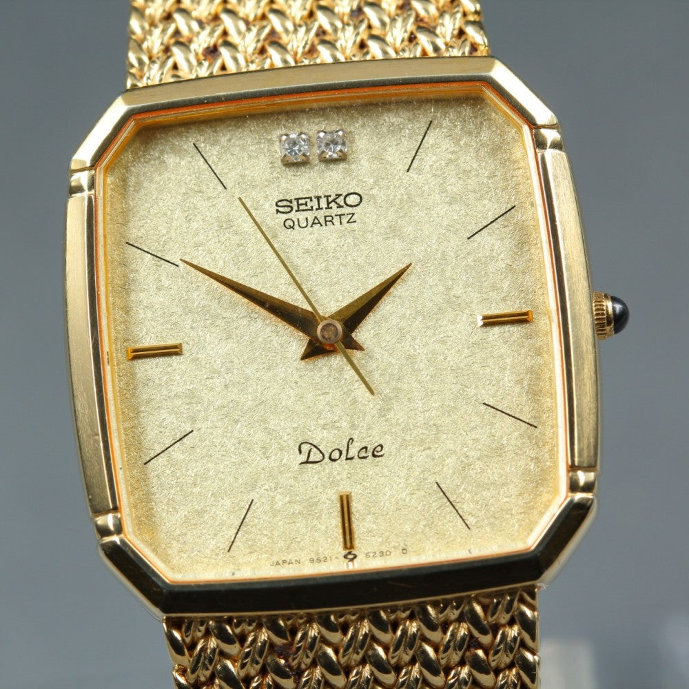 Near MINT SEIKO Dolce 9521-5210 Gold Quartz 27.1mm Men's Watch 1987