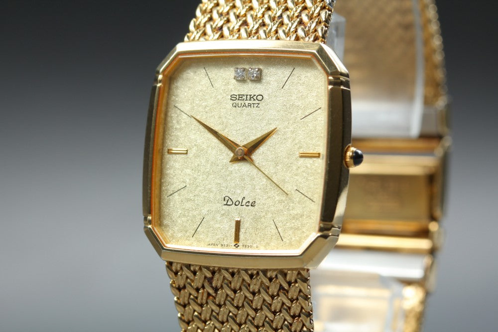 Near MINT SEIKO Dolce 9521-5210 Gold Quartz 27.1mm Men's Watch 1987