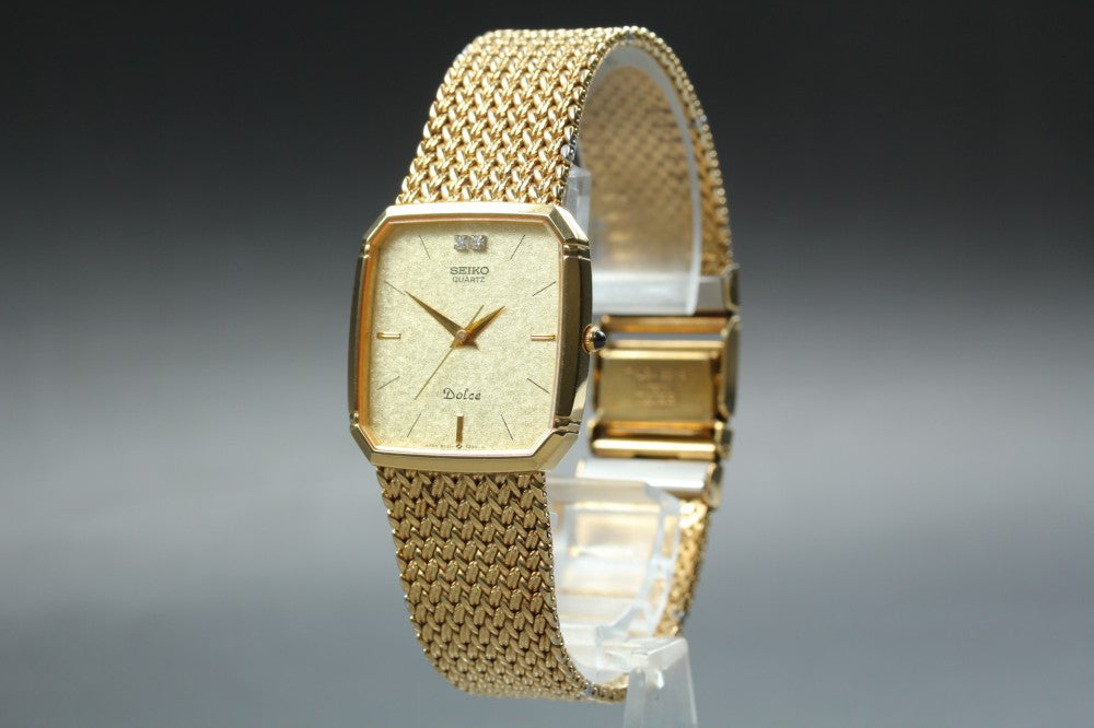 Near MINT SEIKO Dolce 9521-5210 Gold Quartz 27.1mm Men's Watch 1987