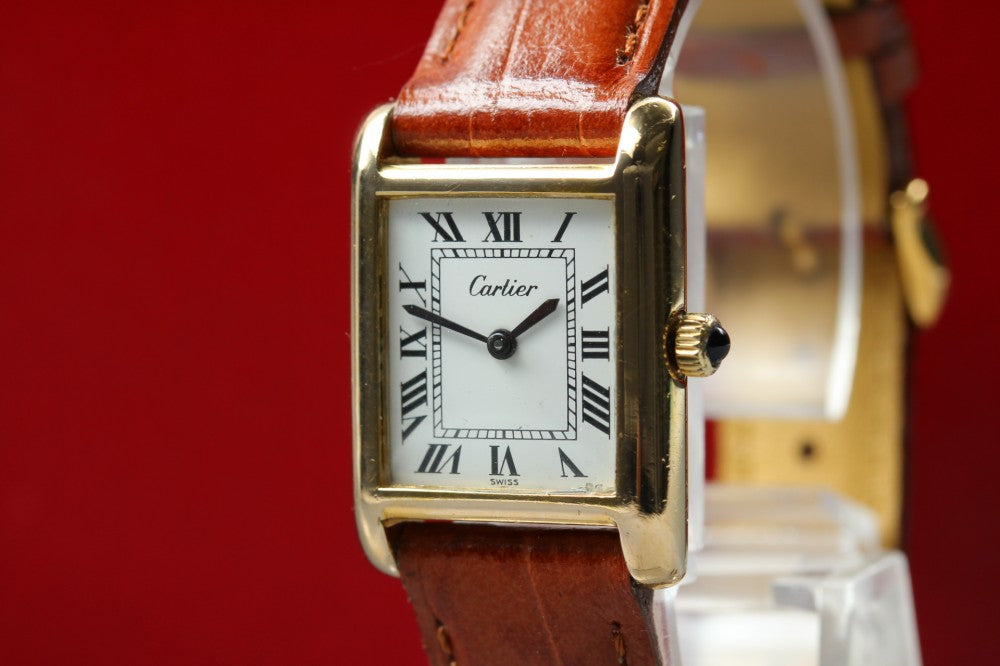 Near MINT Cartier Tank White Manual 20.5mm Ladies Watch