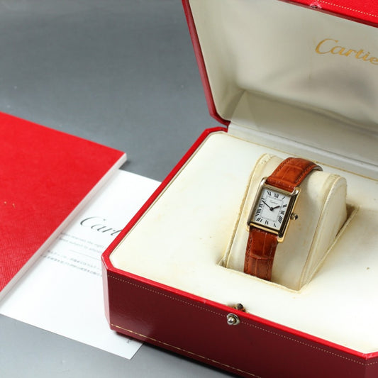 Near MINT Cartier Tank White Manual 20.5mm Ladies Watch