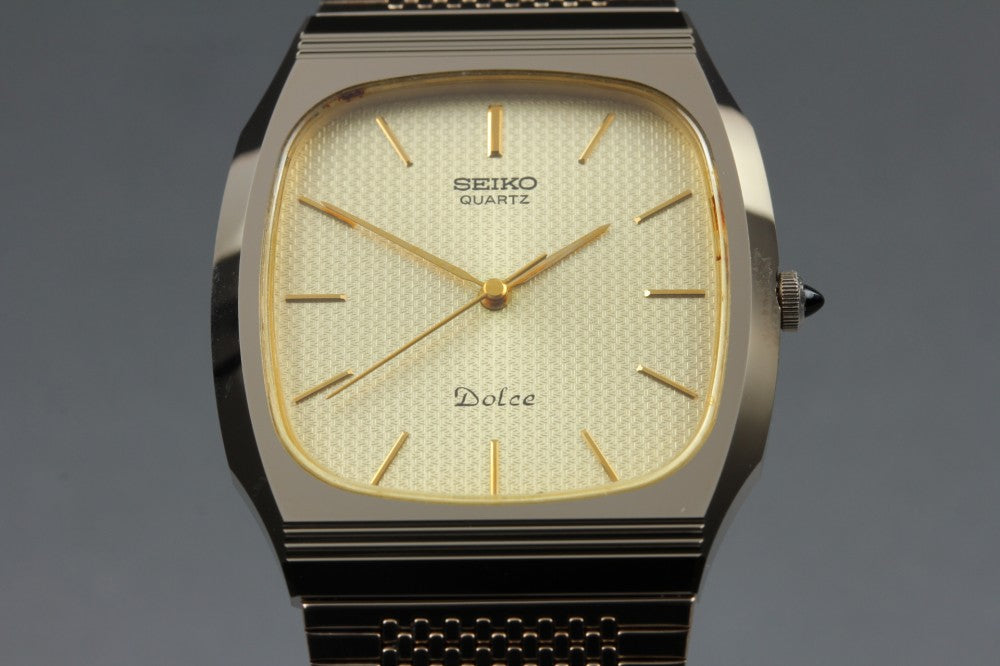 Near MINT SEIKO Dolce 7731-5090 Gold Quartz 30.4mm Men's Watch 1984