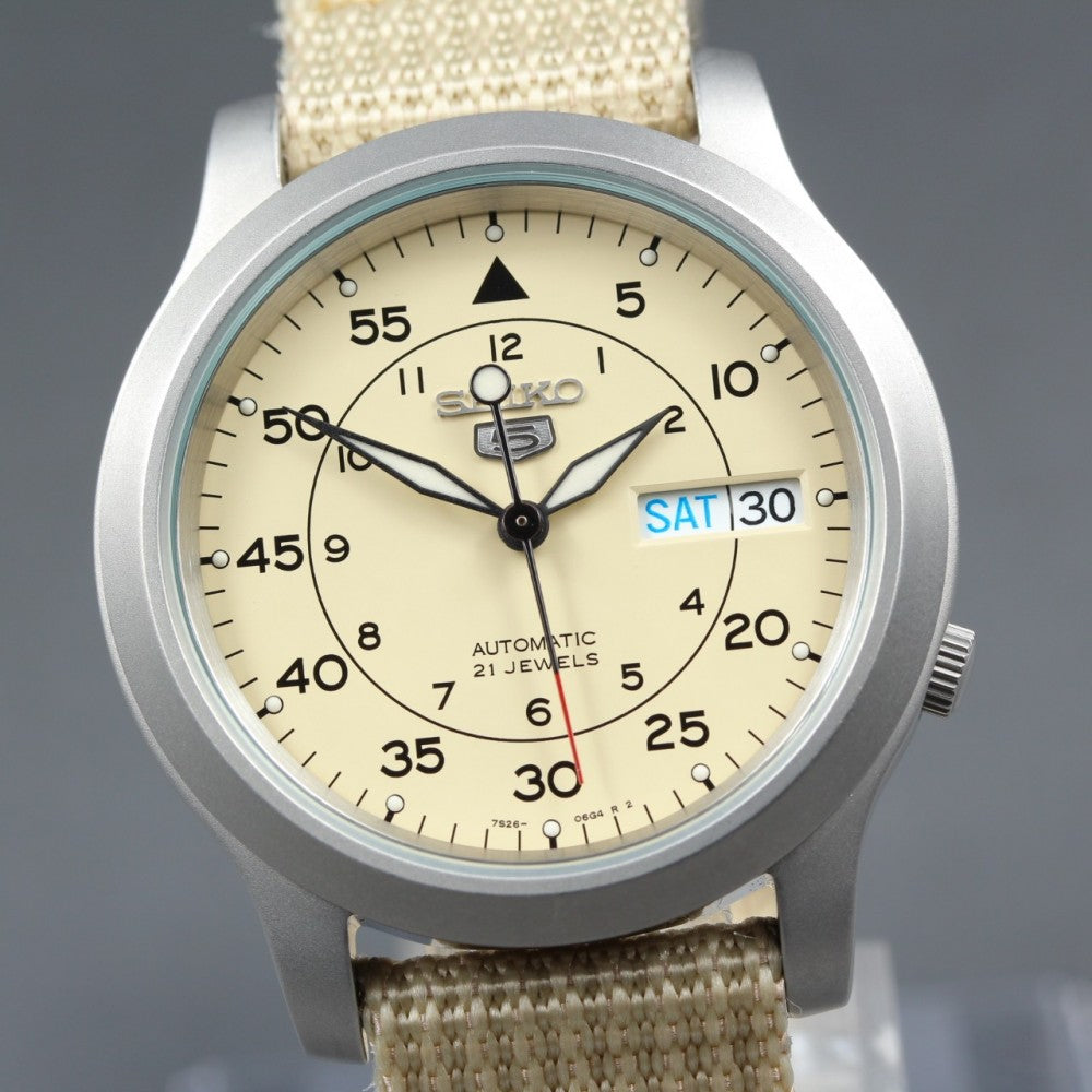 Near MINT SEIKO 5 SNK803/7S26-02J0 Beige Auto 36mm Men's Watch