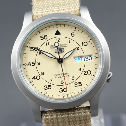 Near MINT SEIKO 5 SNK803/7S26-02J0 Beige Auto 36mm Men's Watch