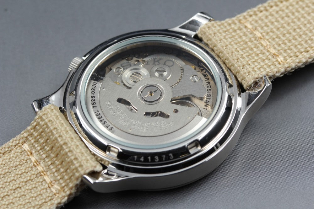 Near MINT SEIKO 5 SNK803/7S26-02J0 Beige Auto 36mm Men's Watch