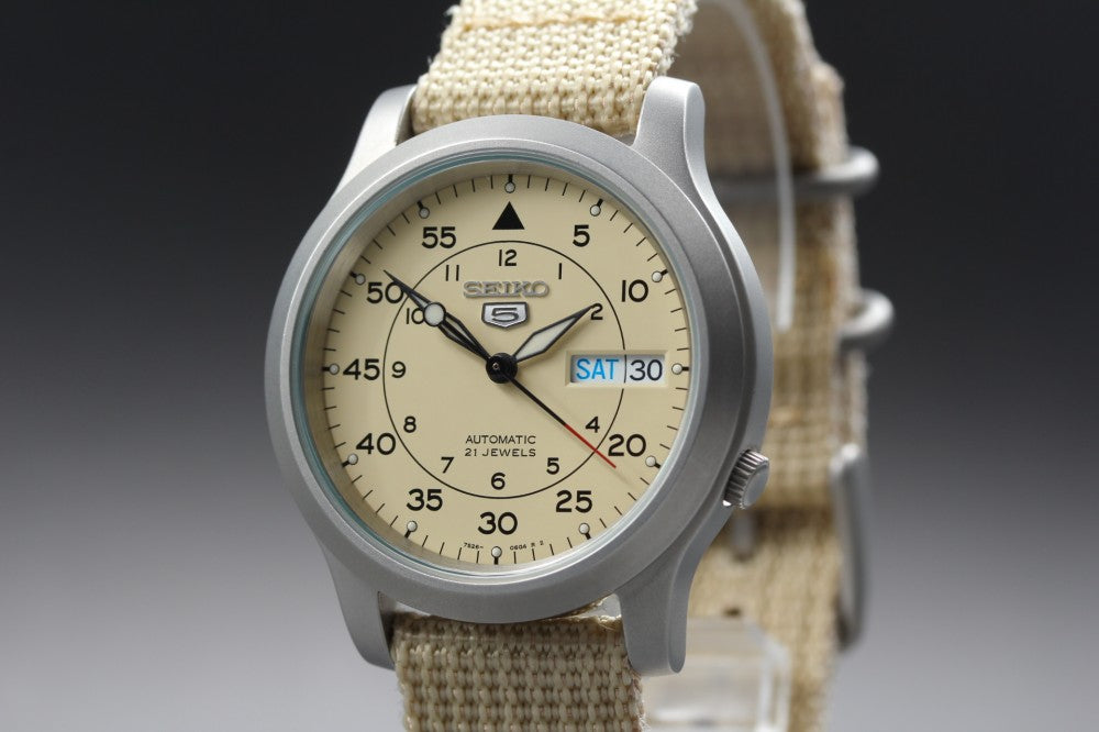 Near MINT SEIKO 5 SNK803/7S26-02J0 Beige Auto 36mm Men's Watch