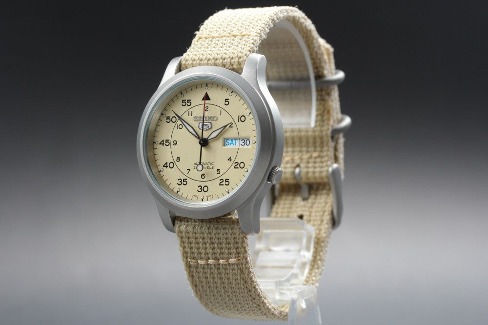 Near MINT SEIKO 5 SNK803/7S26-02J0 Beige Auto 36mm Men's Watch