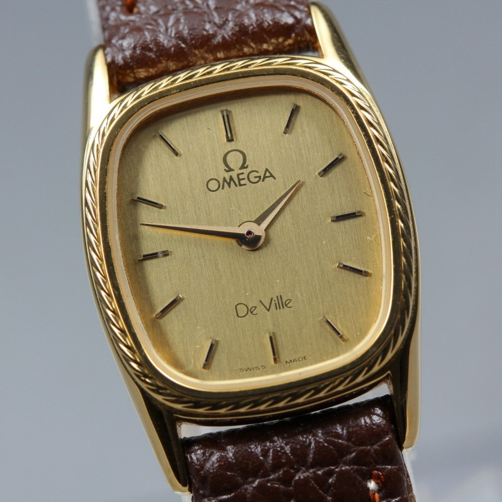 Near MINT OMEGA De Ville Cal.1387 Gold Quartz 18.7mm Ladies Watch