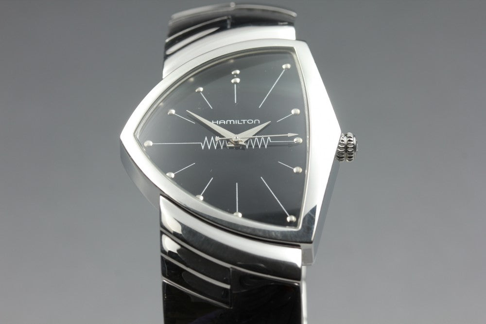 Near MINT HAMILTON Ventura H244110/H24411132 Black Quartz 32.4mm Men's Watch